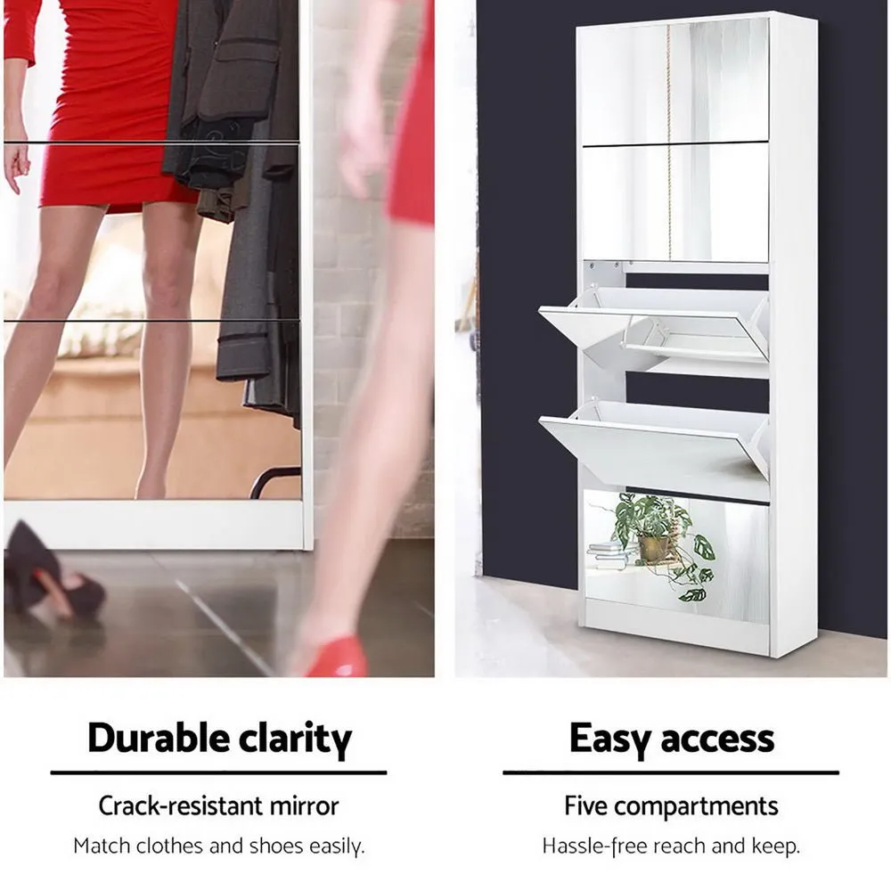 5 Drawer Mirrored White Wooden Shoe Cabinet