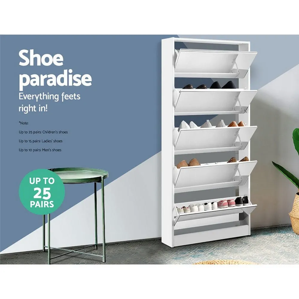 5 Drawer Mirrored White Wooden Shoe Cabinet