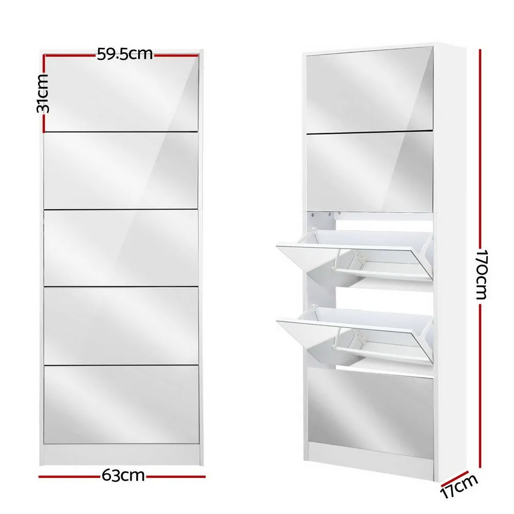5 Drawer Mirrored White Wooden Shoe Cabinet