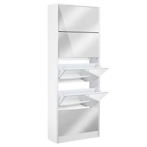 5 Drawer Mirrored White Wooden Shoe Cabinet
