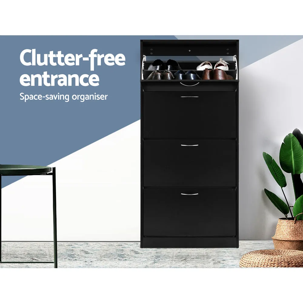 Contemporary 60-Pair Shoe Rack Cabinet, Black - Artiss