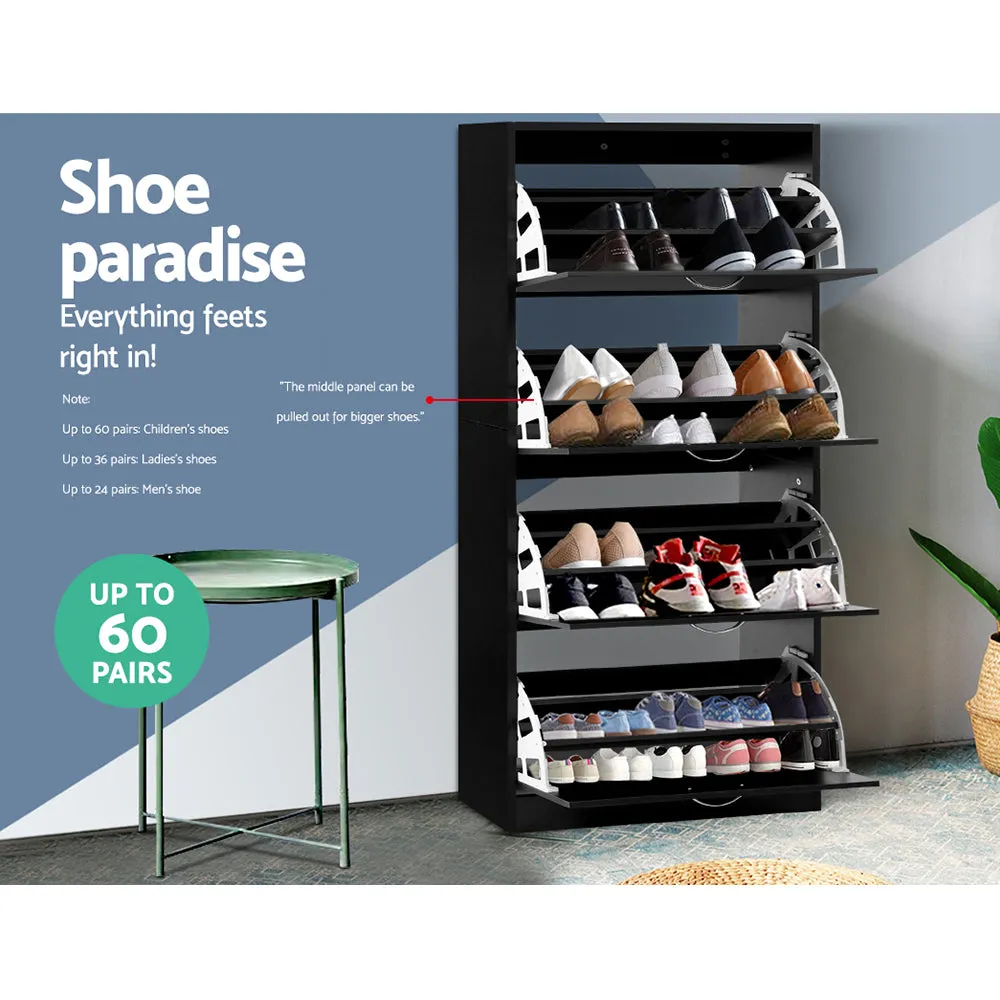 Contemporary 60-Pair Shoe Rack Cabinet, Black - Artiss