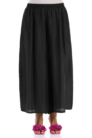 Cropped Wide Black Pure Silk Trousers