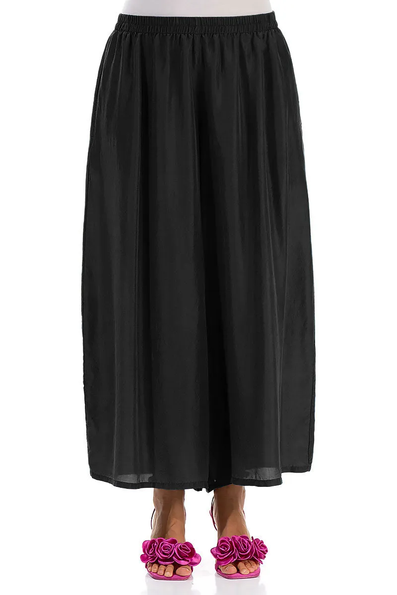 Cropped Wide Black Pure Silk Trousers