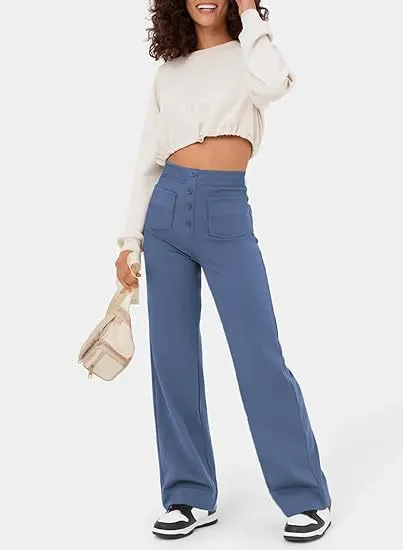 Fashion High Waist Pocket Wide Leg Baggy Pants