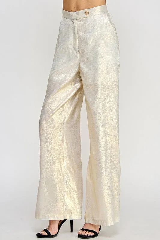 Wide Leg Gold Shimmer Trousers