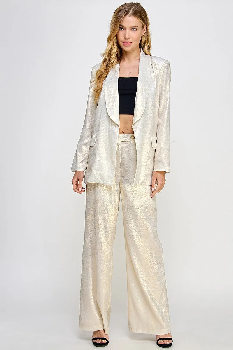Wide Leg Gold Shimmer Trousers