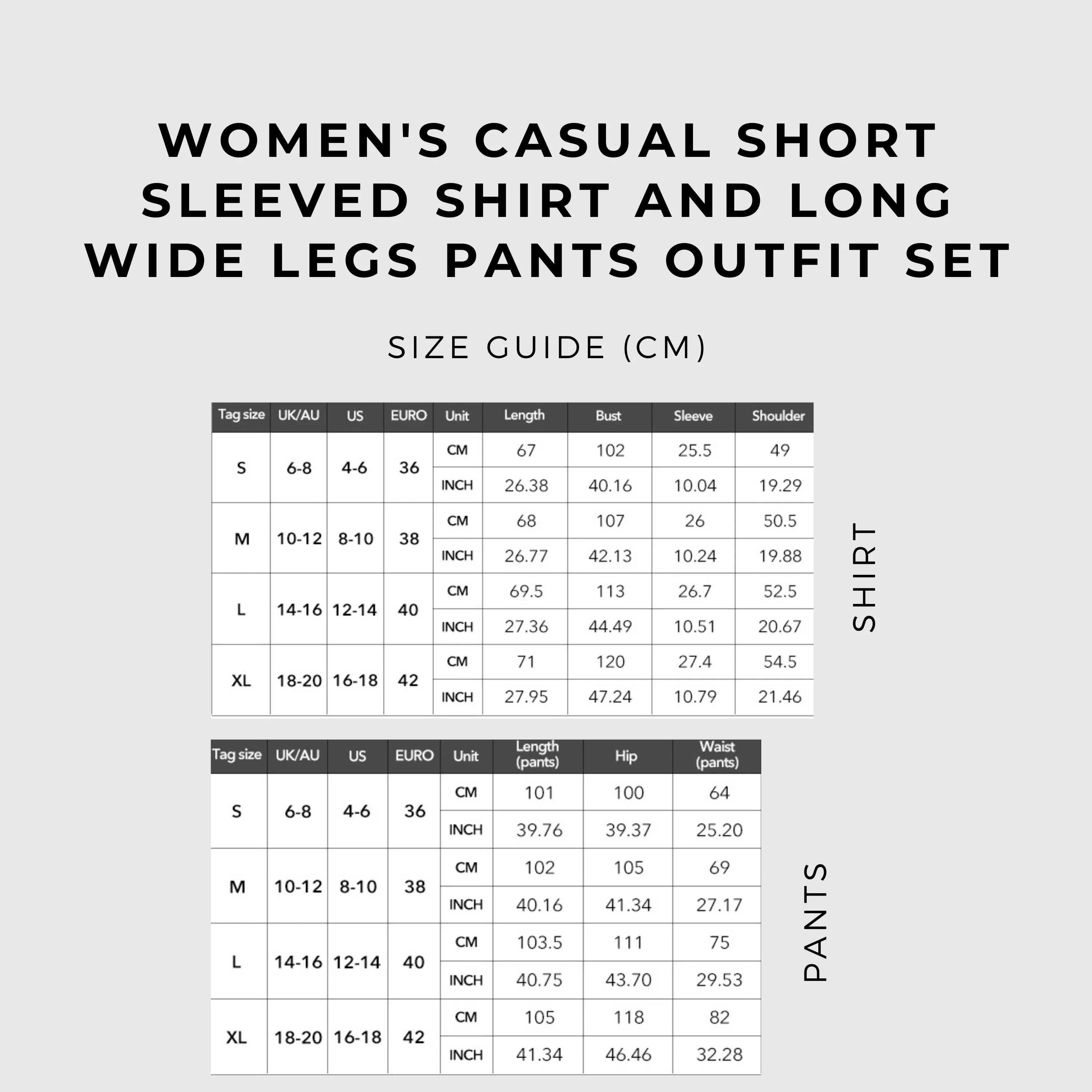 Women's Casual Short Sleeved Shirt and Long Wide Legs Pants Outfit Set